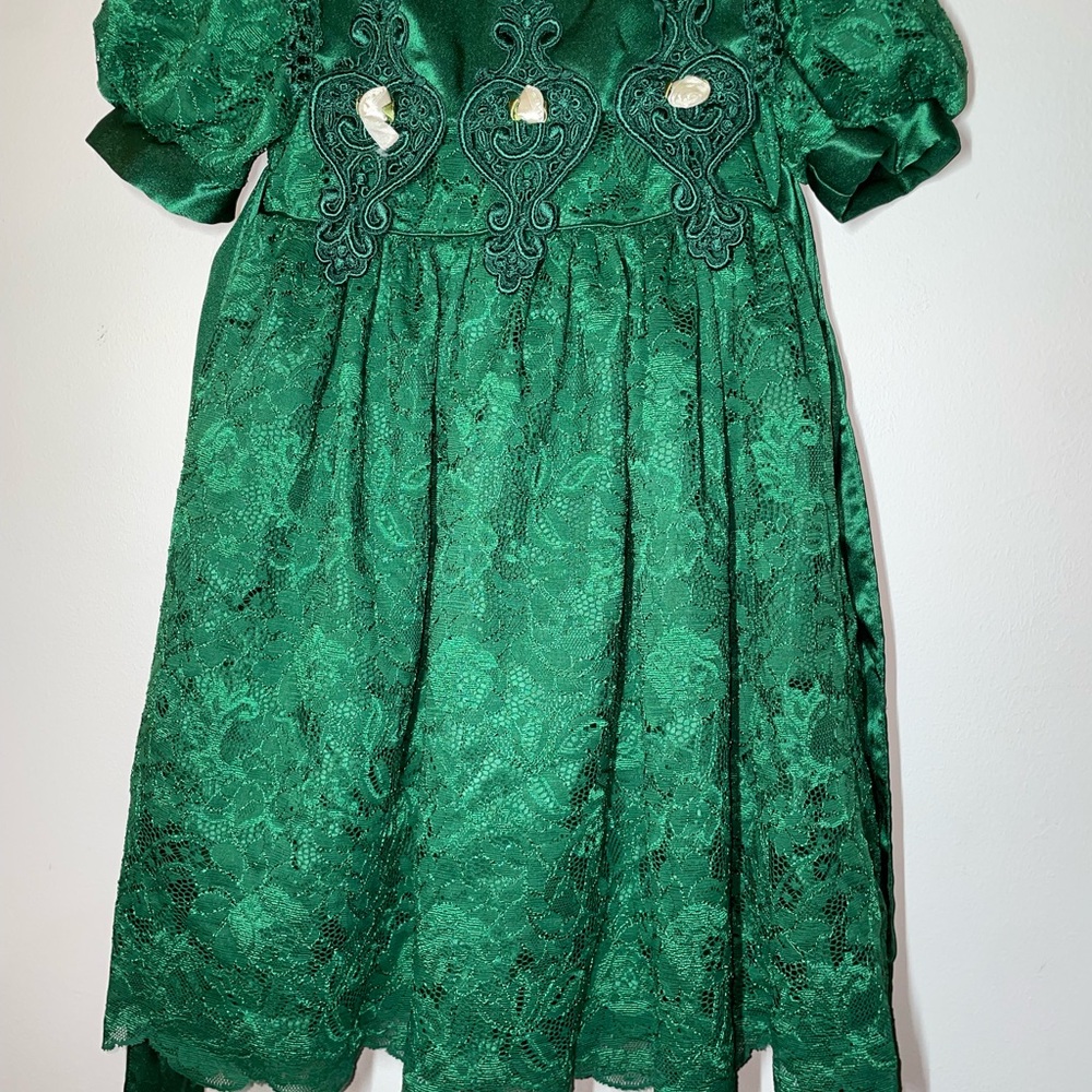 Lace Me Fancy Emerald Young Girl Dress Sz Xs 4 With Belt